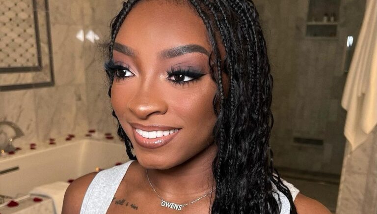 Simone Biles Adds Two New Tattoos to Her Sentimental Collection: ‘Two Angels United’ Simone Biles shows off her collarbone tattoo in tank top