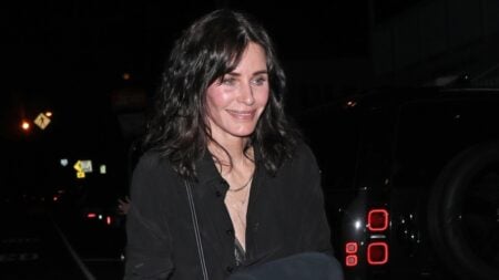 Courteney Cox is all smiles as she's seen exiting from Italian restaurant Giorgio Baldi after having dinner with friends in Santa Monica.