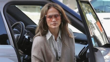 Jennifer Lopez is spotted arriving at an office in Westwood,