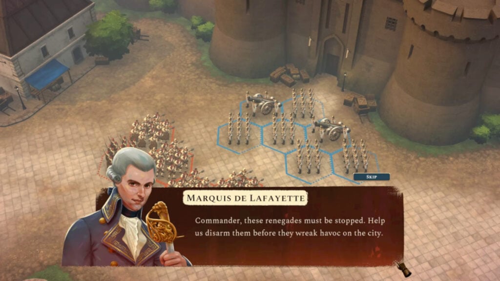 Marquis de Lafayette addresses the player