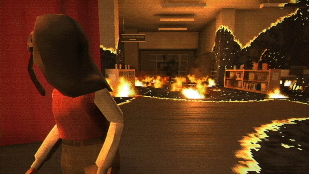 A fire consumes the school library in Fear the Spotlight