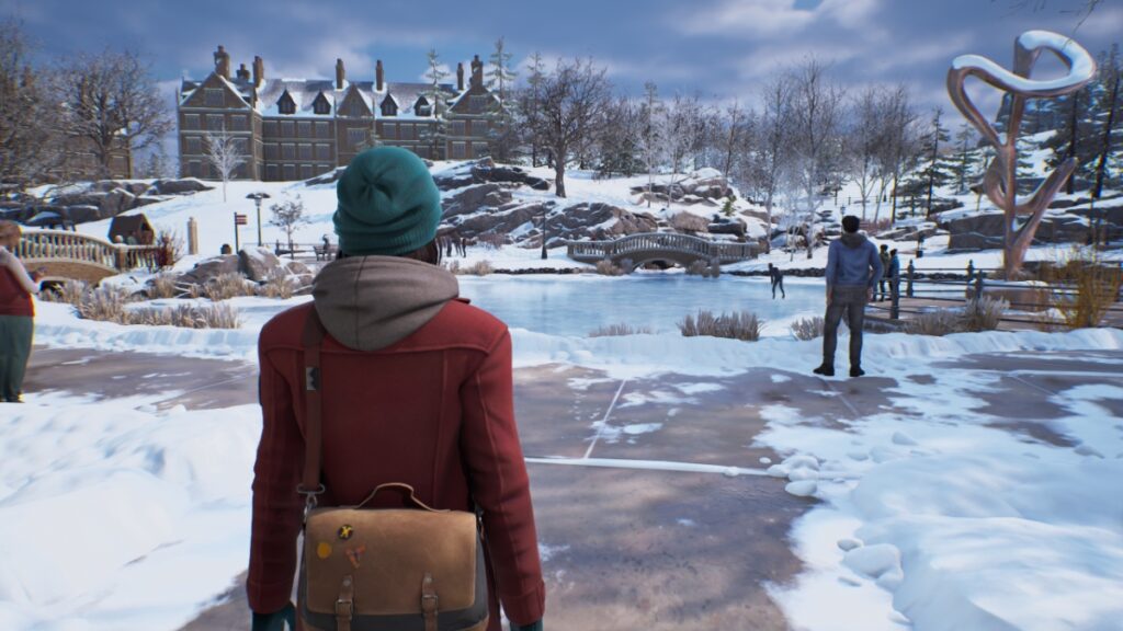 Life Is Strange: Double Exposure Review – Picture Perfect The North Quad covered in snow in Life is Strange: Double Exposure