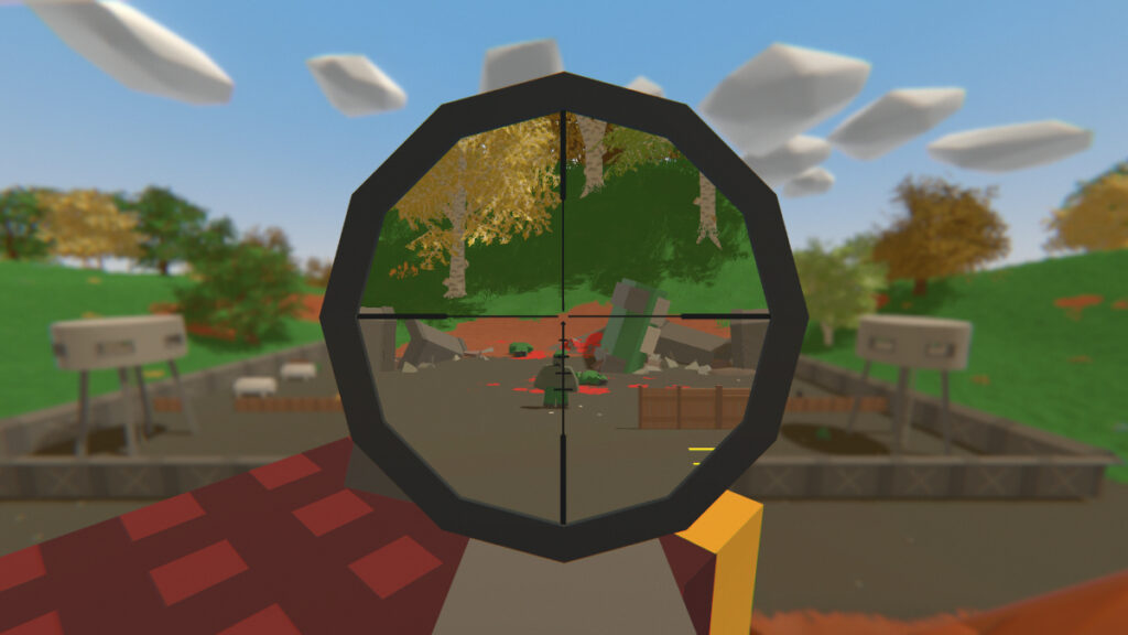 The player prepares to snipe a zombie in Unturned