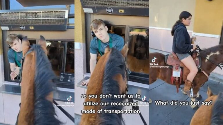 Not Today, Horse Karen: Entitled Rider at Drive-Through Told to ‘Get Off Her High Horse’ horse karen mad she cannot use drive-through