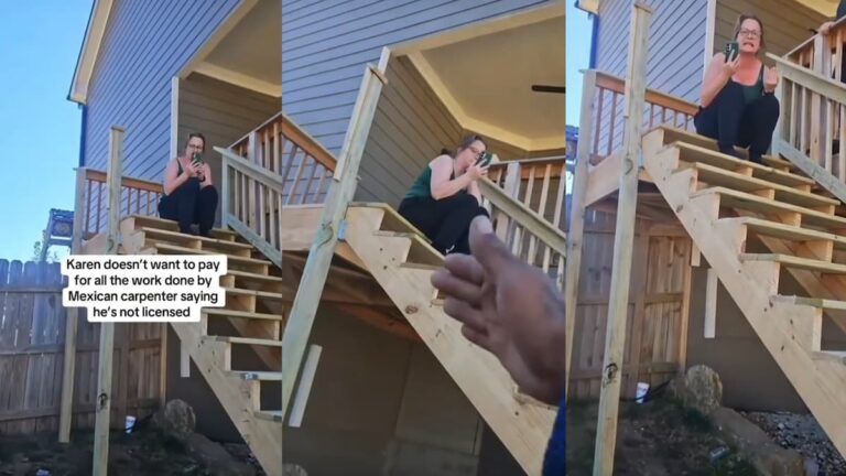 Karen Wants Something for Nothing After Cheap Bid Backfires: ‘Bet She Followed This by Threatening to Deport Him’ karen on porch won't pay