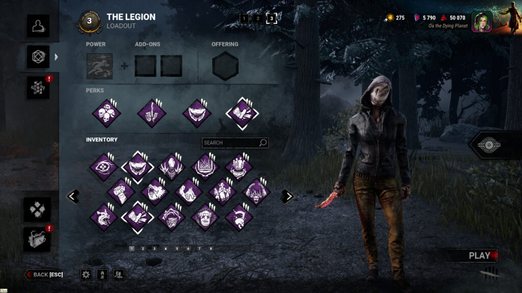 A build for Legion featuring basic perks in Dead by Daylight