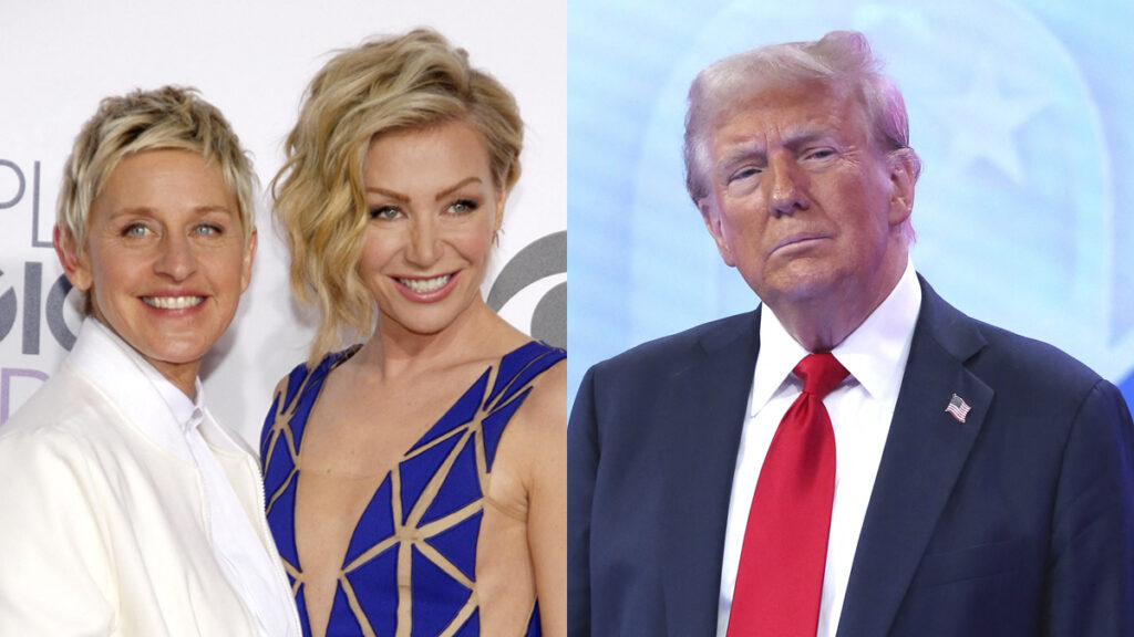 Ellen Degeneres & Portia de Rossi Follow Through on Promise ‘To Get the Hell Out’ After Donald Trump’s Win A photo collage of Ellen Degeneres with Portia de Rossi and Donald Trump