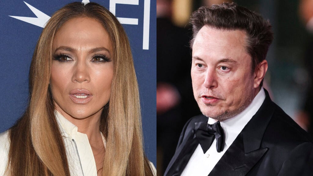 A photo collage of Jennifer Lopez and Elon Musk