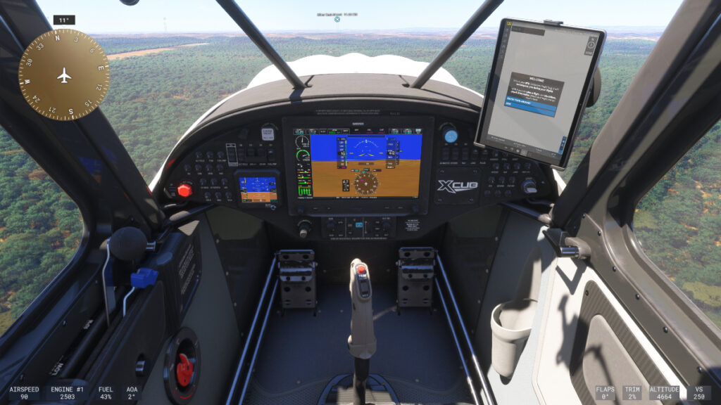 A close-up first-person look at the flight instruments on a plane