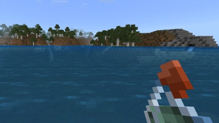 How To Breathe Underwater and Live the Aquatic Life in Minecraft The player looks across the water to distant land while holding a Potion of Water Breathing in Minecraft