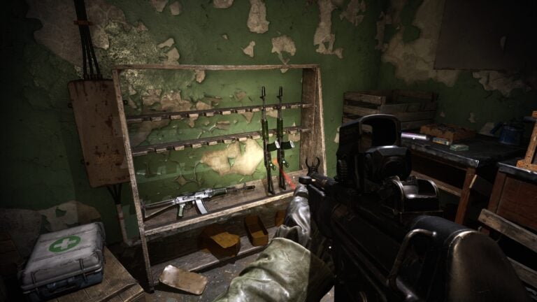Weapons in a rack in Stalker 2