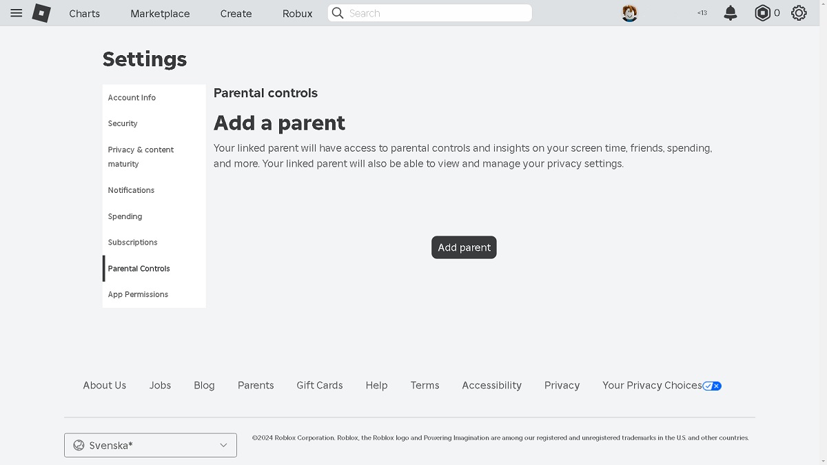 adding parent account to child account on roblox