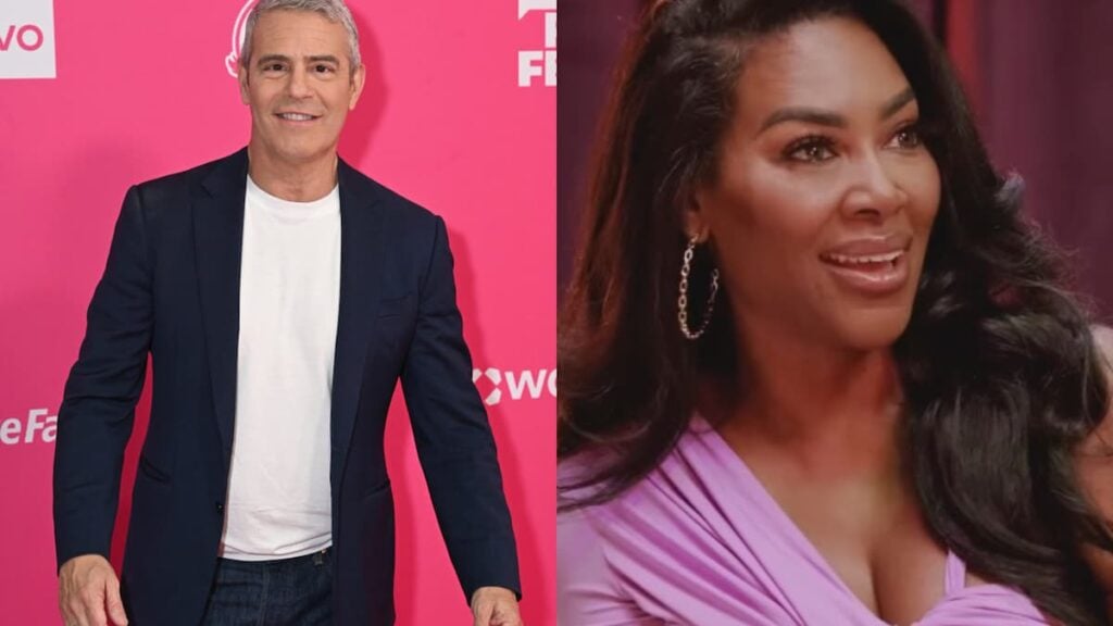 Andy Cohen Confirms Fans Will See Kenya Moore Explicit Photo Scandal on Real Housewives of Atlanta; Praises ‘Outstanding’ New Additions Side by side of Andy and Kenya.