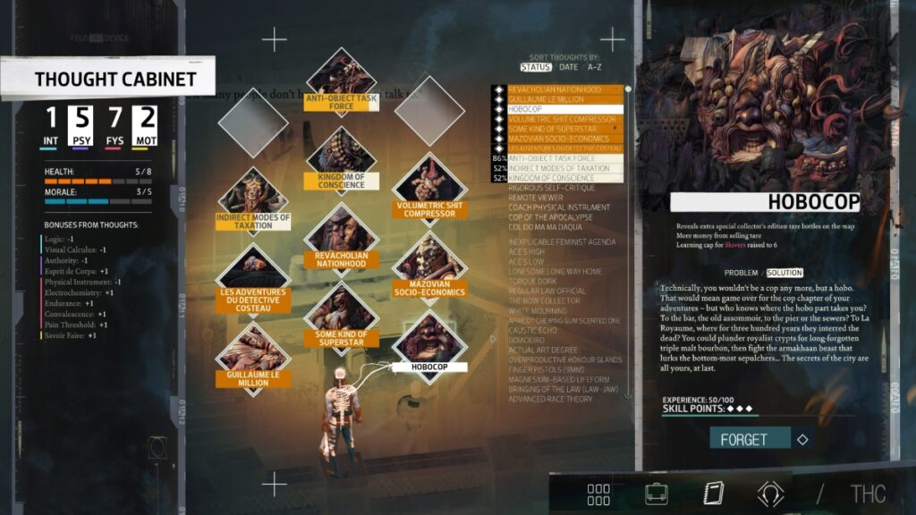 The protagonist's Thought Cabinet in Disco Elysium