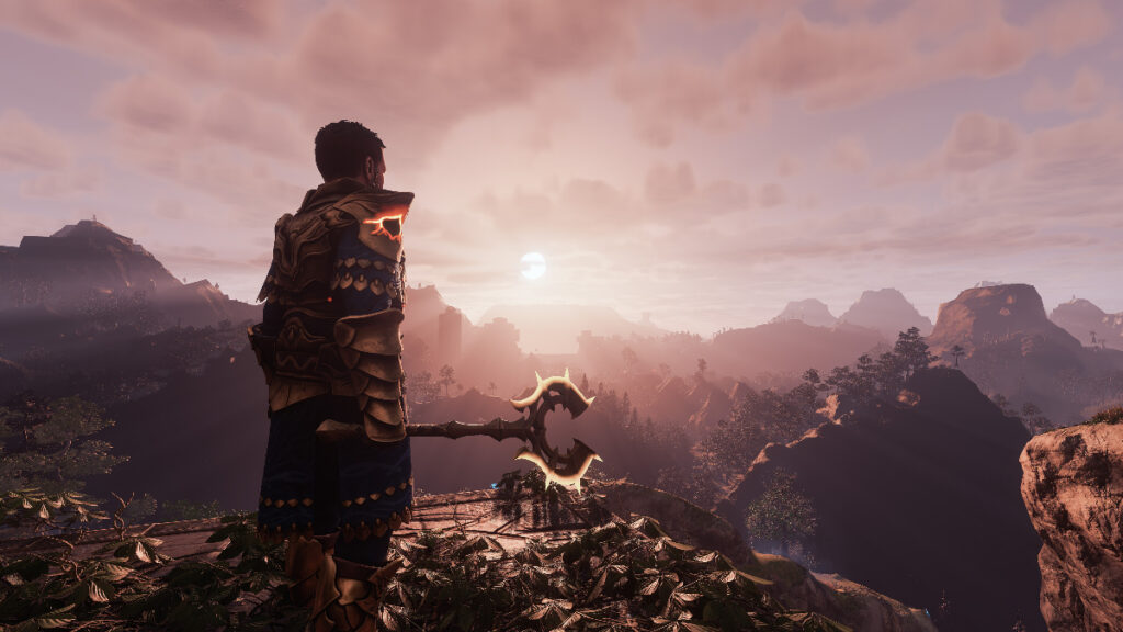 A character stands on a ridge, gazing out, in Enshrouded, one of the best early access games of 2024