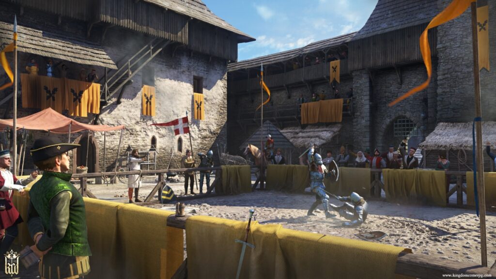 Two knights battle in an arena in Kingdom Come: Deliverance