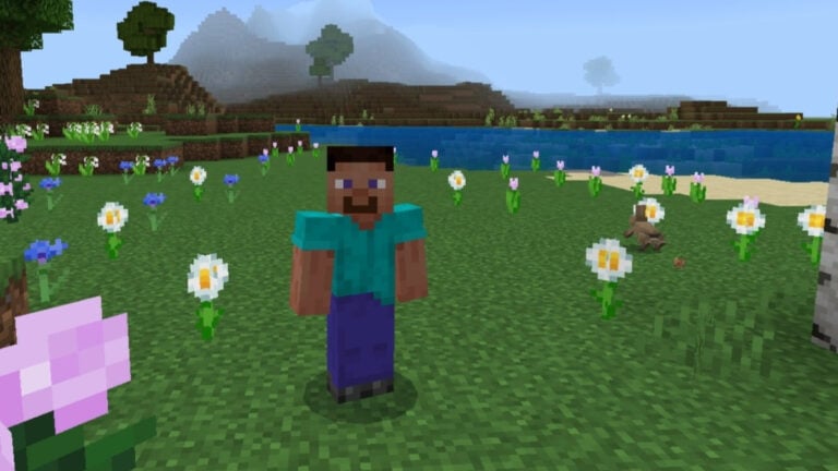 What Are Minecraft Color Codes (& How to Use Them)? A character stands in a field of colorful flowers in Minecraft