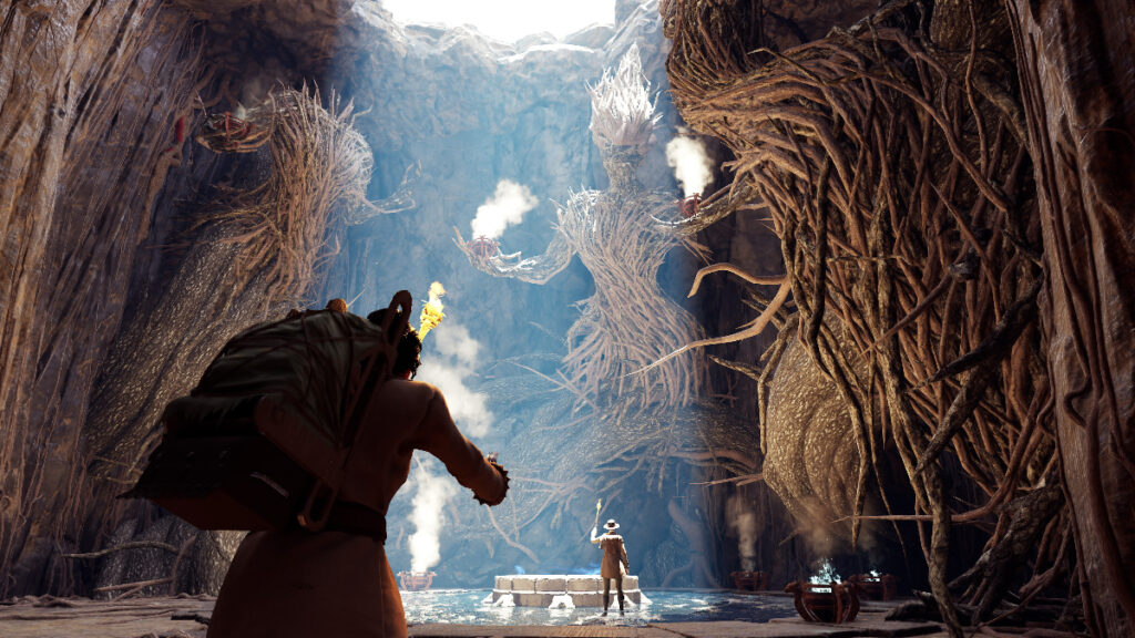 Root sculptures in a giant chamber in Nightingale