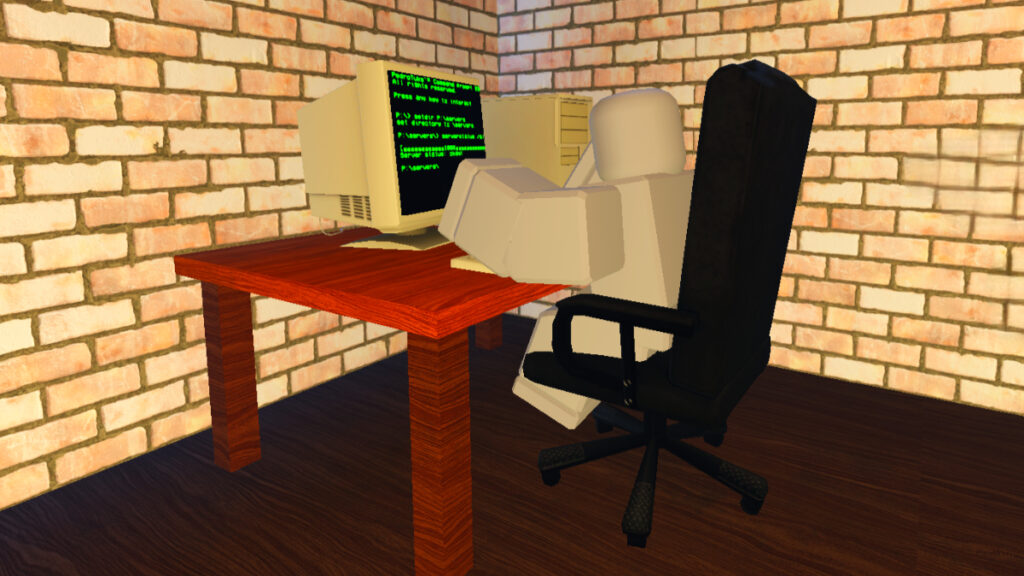 How To Fix Low Memory on Roblox A character sits at a PC hacking in Roblox