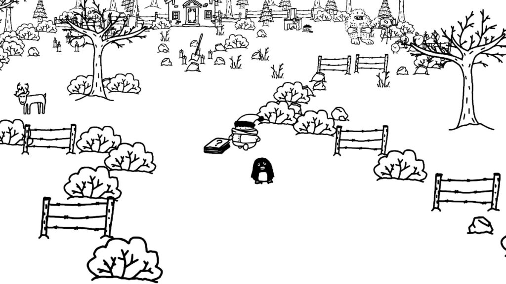 A simply drawn black and white scene from Tiny Stories: Santa Closes