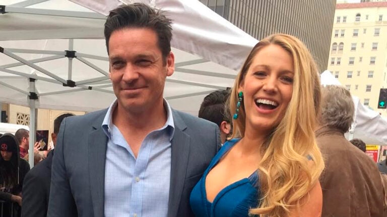 Blake Lively smiles as she poses with her brother-in-law Bart Johnson