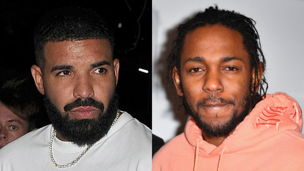 A photo collage of Drake and Kendrick Lamar