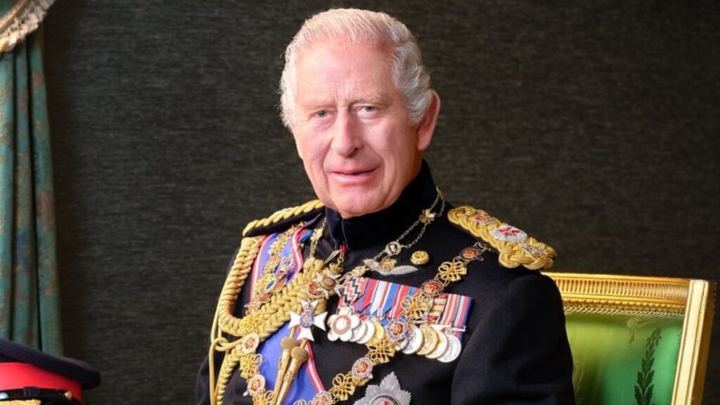 King Charles, the King of the UK and the COmmon Wealth in a ceremonial uniform.