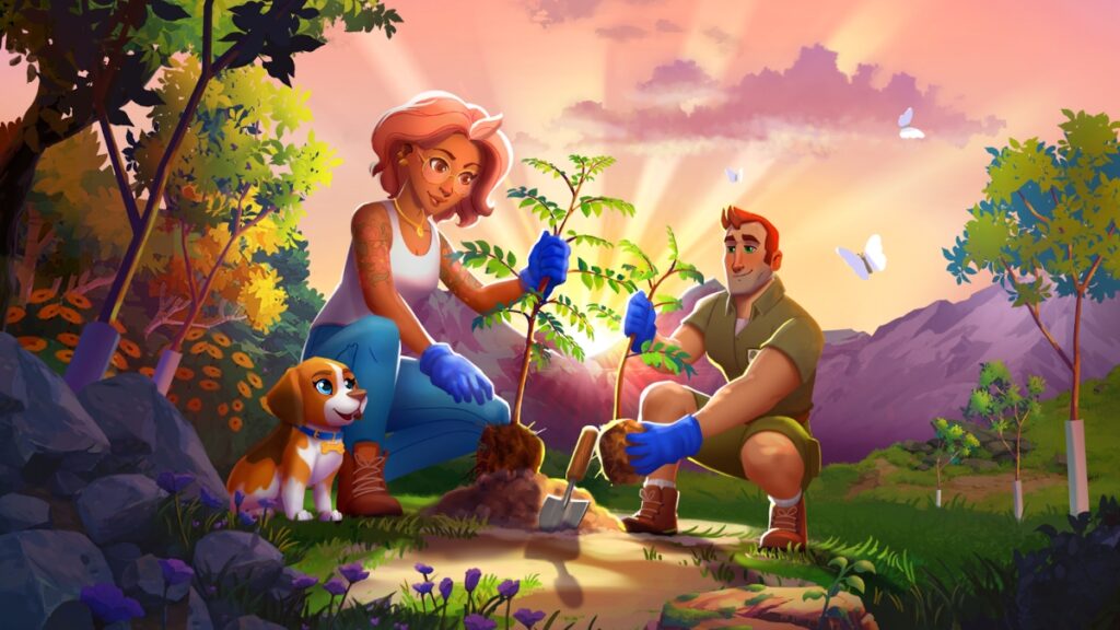 Longleaf Valley Gamers Help Plant Over 2,000,000 Trees: ‘Harnessing the Power of Play To Fight for Our Planet’ Two cartoony characters plant trees in Longleaf Valley