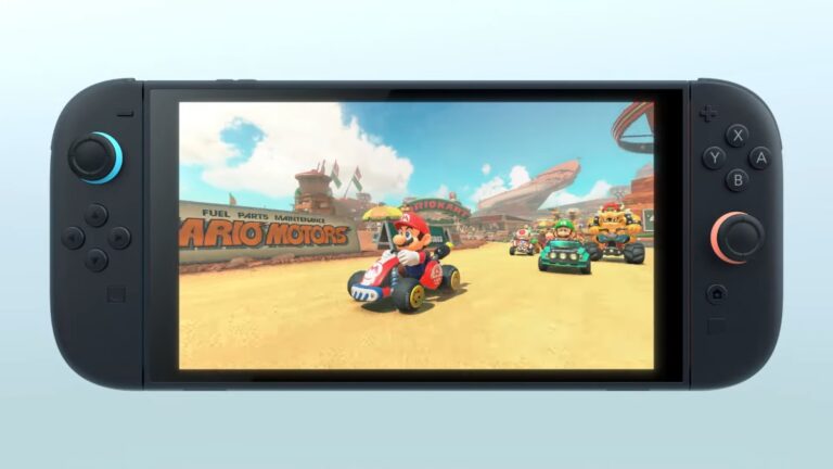 If the Switch 2 Is the Future of Nintendo, Why Does It Look Like Playstation’s Past? A close-up of the Nintendo Switch 2 playing Mario Kart