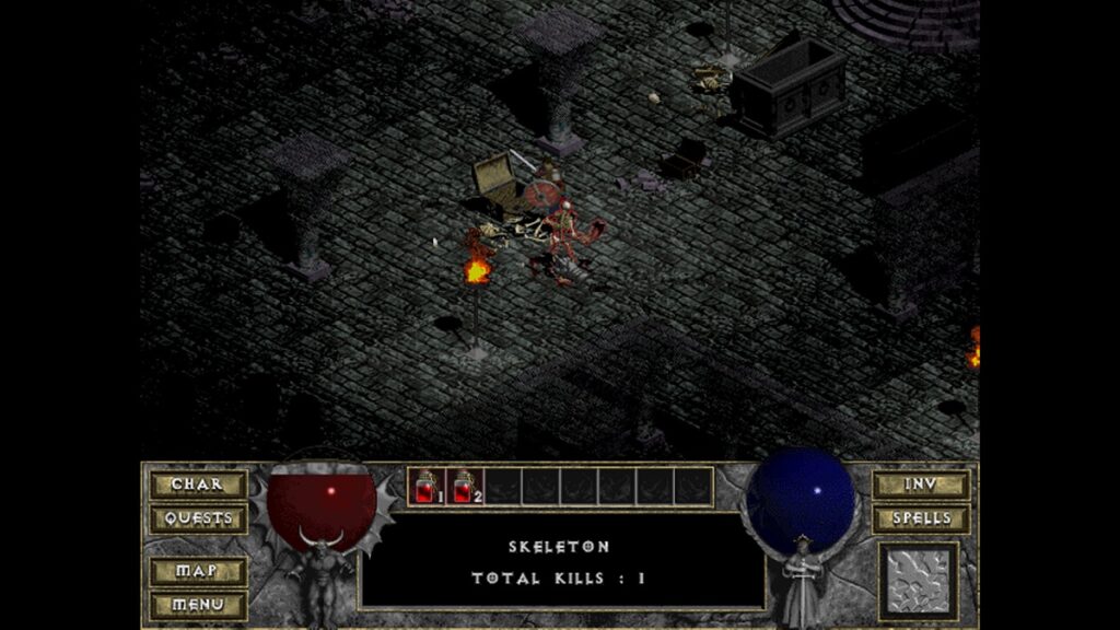 fighting skeletons as a warrior in diablo 1