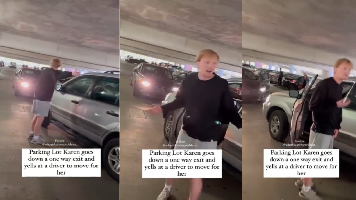 Karen Has Meltdown After Going Wrong Way in Parking Lot: ‘Double Down on the Wrong’