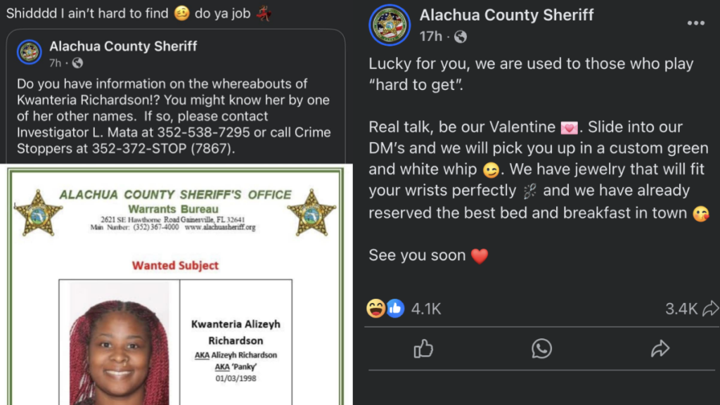 Alachua County Sheriff Facebook Post for Florida Woman