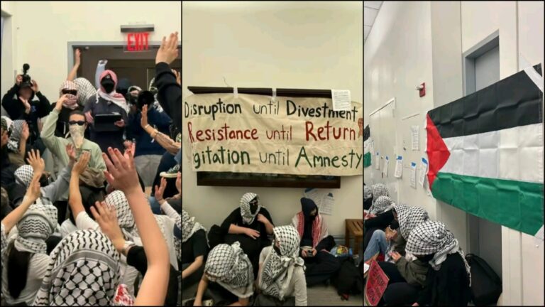 Pro-Palestinian Protests Continue in NYC Following Barnard College Expulsions: ‘Keep Making Good Trouble ✊🏼’ A collage of photos showing the Barnard Collage protestors, Palestinian flags, and a sign with the protestors' demands