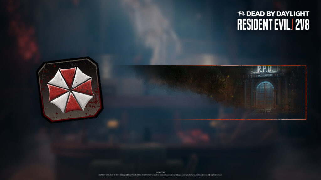 The new Resident Evil x Dead by Daylight crossover badge and banner, featuring the Umbrella Corporation logo