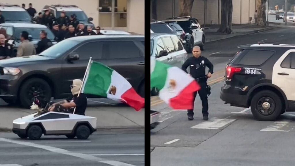 In Los Angeles, the Most Random Things Happen, This Time the Victim Was Its Police Department: ‘The Cop Trying Not to Grin’ Los Angeles mini Tesla Mexican husky