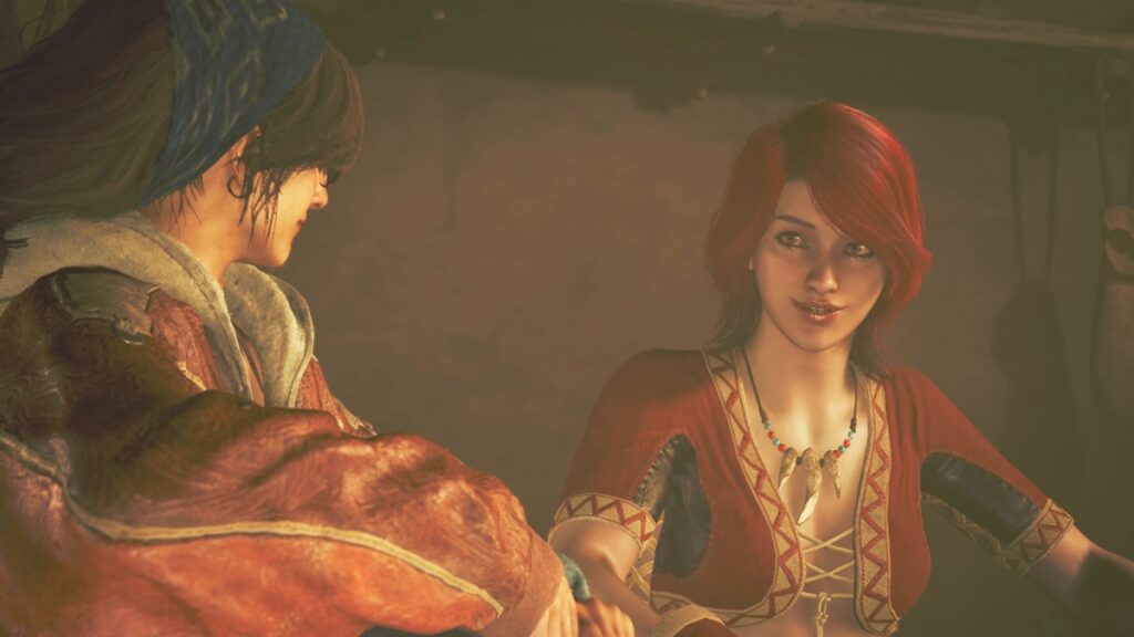 How To Change Outfits in Monster Hunter Wilds Two hunters have a conversation in camp in Monster Hunter Wilds