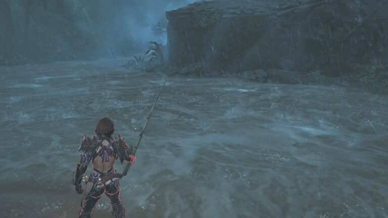 How To Fish in Monster Hunter Wilds A hunter casts their rod into a stormy lake in Monster Hunter Wilds