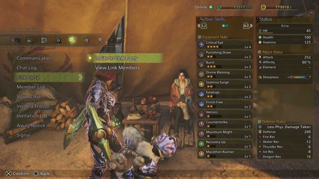 The multiplayer links menu in Monster Hunter Wilds