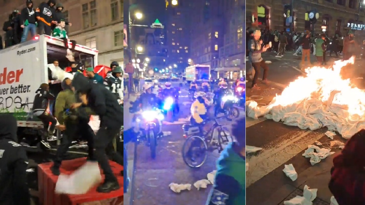 Chaos in Philadelphia as Eagles Fans ‘Celebrate’ Super Bowl Win: ‘The Absolute Worst Fans’