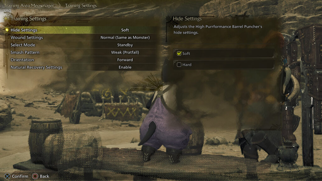 Monster Hunter Wilds Training Area settings