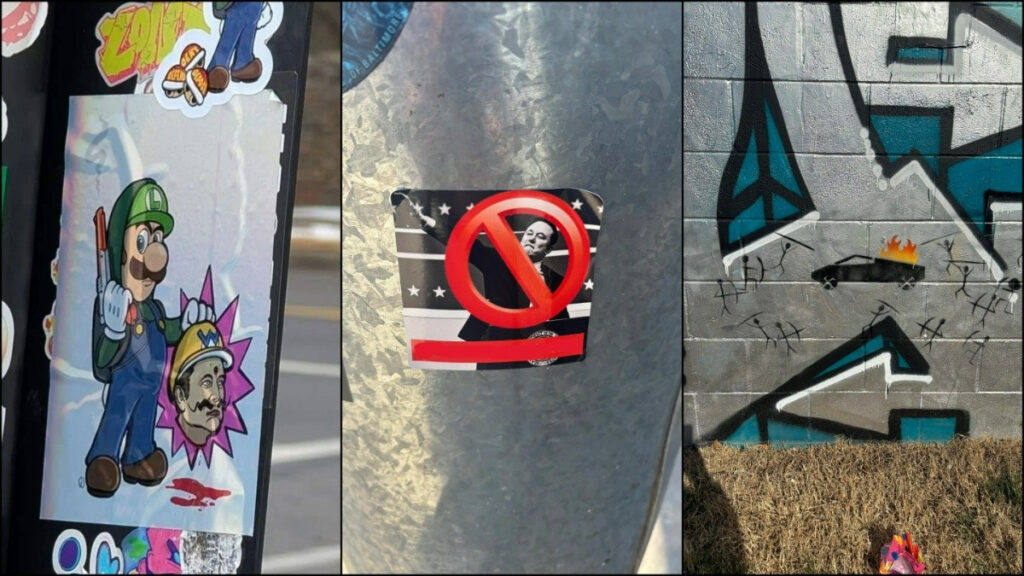 Baltimore Activists Target Tesla and Musk With Graffiti Protest: ‘The Luigi/Waluigi One Is Inspired’ A collage of stickers and art found around Baltimore protesting Elon Musk