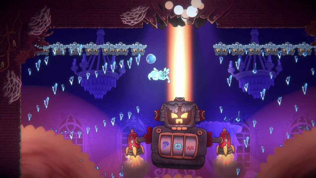 The player fights a robot in Bubble Ghost Remake