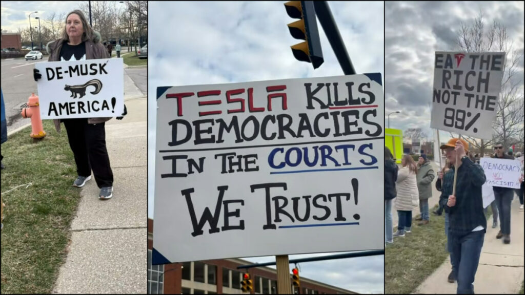 Columbus Activists Join Tesla Protests in Ohio: ‘De-Musk America!’ Signs seen at the Columbus protest against Tesla and Musk in Ohio