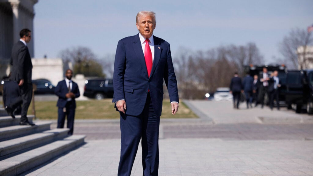 Donald Trump departs a reception with Micheál Martin, Taoiseach of Ireland, outside the Capitol Building in Washington in Washington DC, on Wednesday, March 12, 2025Credit: Aaron Schwartz / CNP