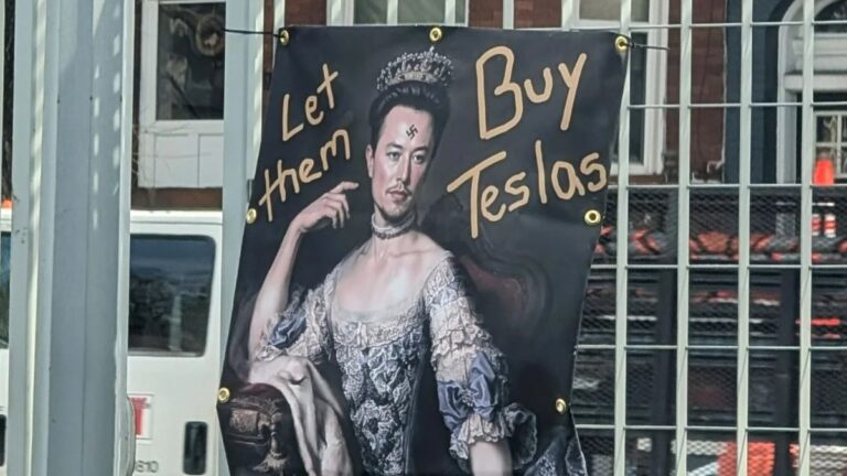 Rhode Island Poster Depicts Elon Musk as Marie Antoinette With Swatiska on Forehead: 'Pièce de Résistance of the Musk Art Period'