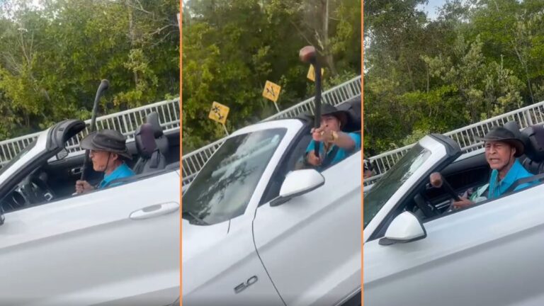 Florida Boomer with Staff Tries to Run Car Off Road: ‘I Do Not Think He Shall Let You Pass’ Florida Boomer with Staff Tries to Run Car Off Road 'I Do Not Think He Shall Let You Pass'