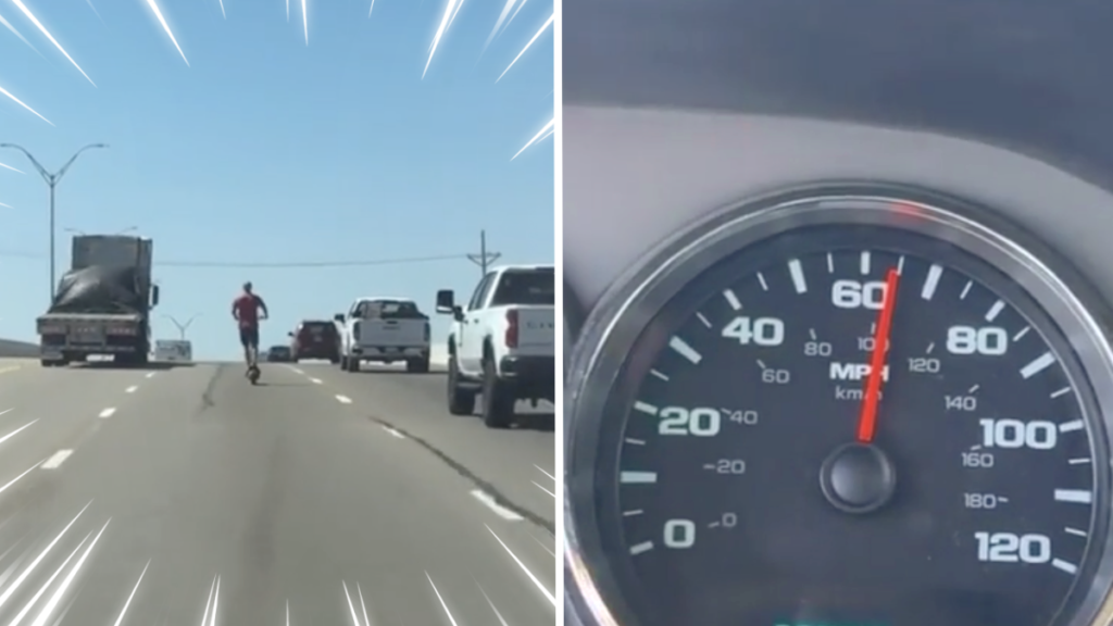 Insane Man Rides Scooter Down Highway at 65 MPH Without Helmet