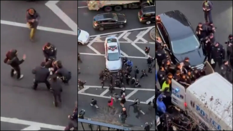 Multiple NYPD officers carry a pro-Palestine protestor like a piece of luggage during a violent arrest in NYC