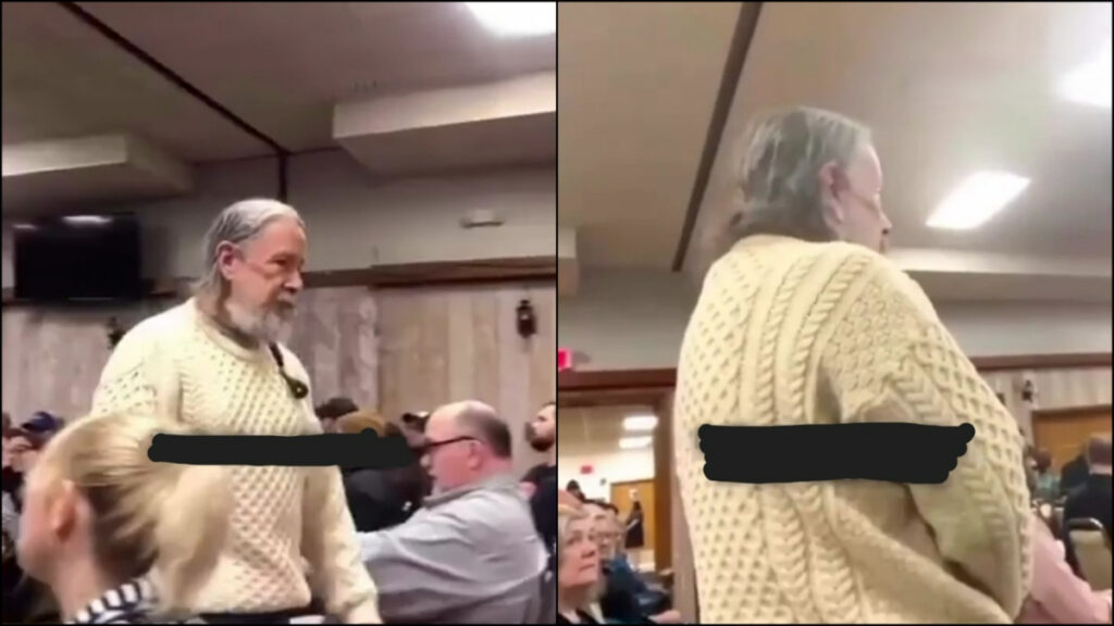 Illinois Rep. Sean Casten Accused of Supporting Palestinian Genocide at Downers Grove Town Hall: ‘Love This Guy. Spittin’ Facts.’ A man with a white beard wearing a light yellow sweater confronts Rep. Sean Casten