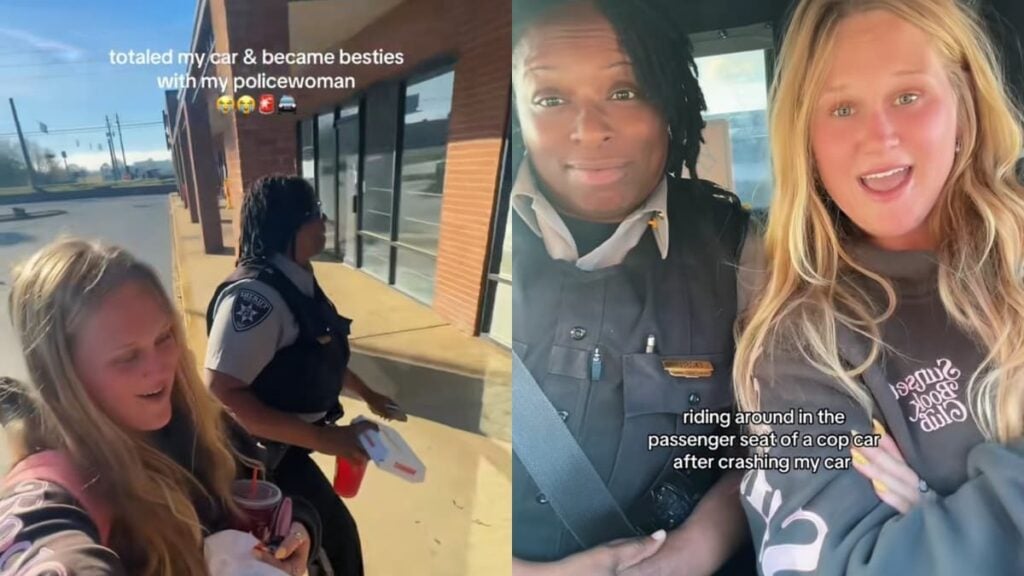 Florida Woman Becomes Friends With Cop After Totaling Her Car: ‘Such a Chill Cop’ A picture of a Florida woman with a police officer.